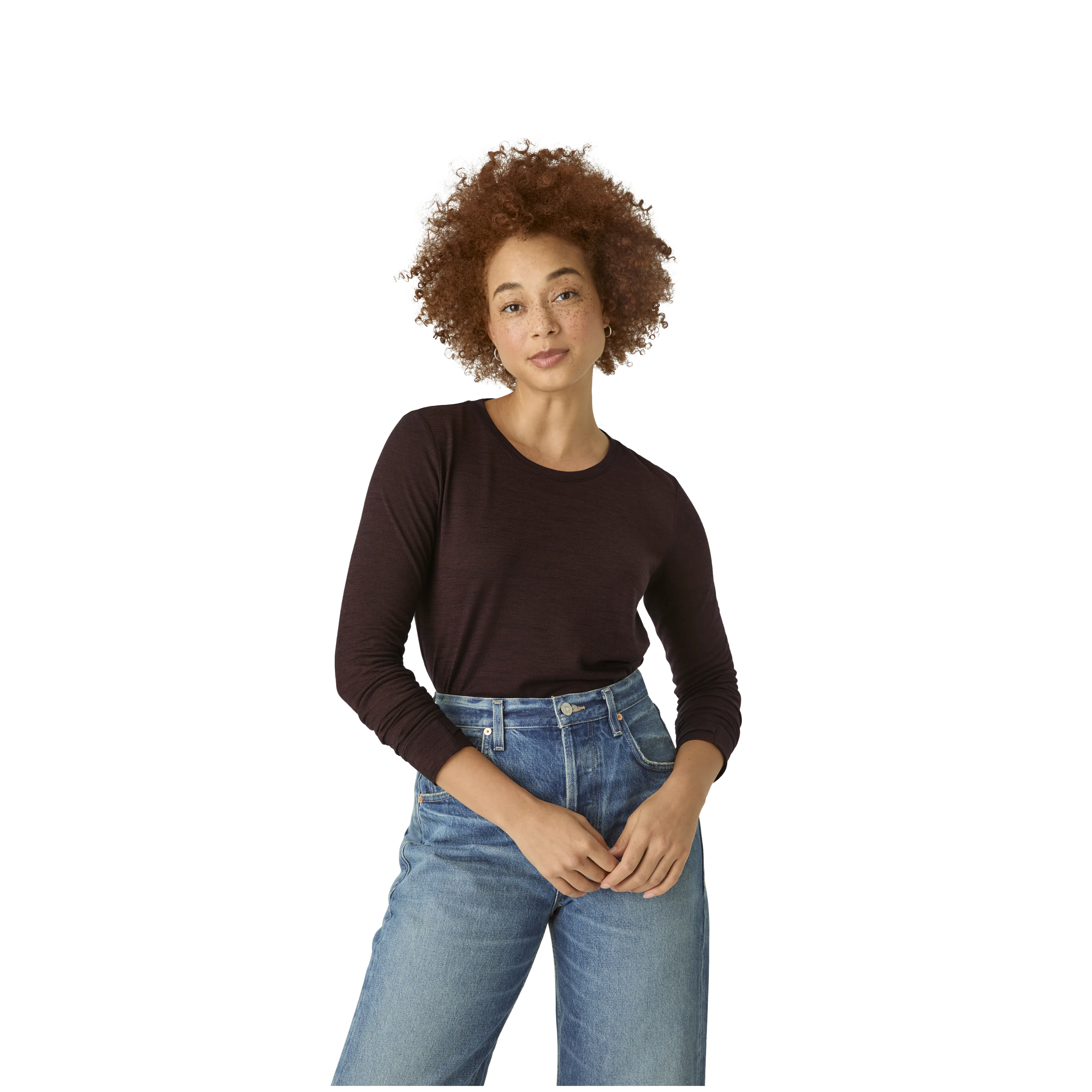 Women's Merino Wool Blend Crew Neck Long Sleeve T-Shirt