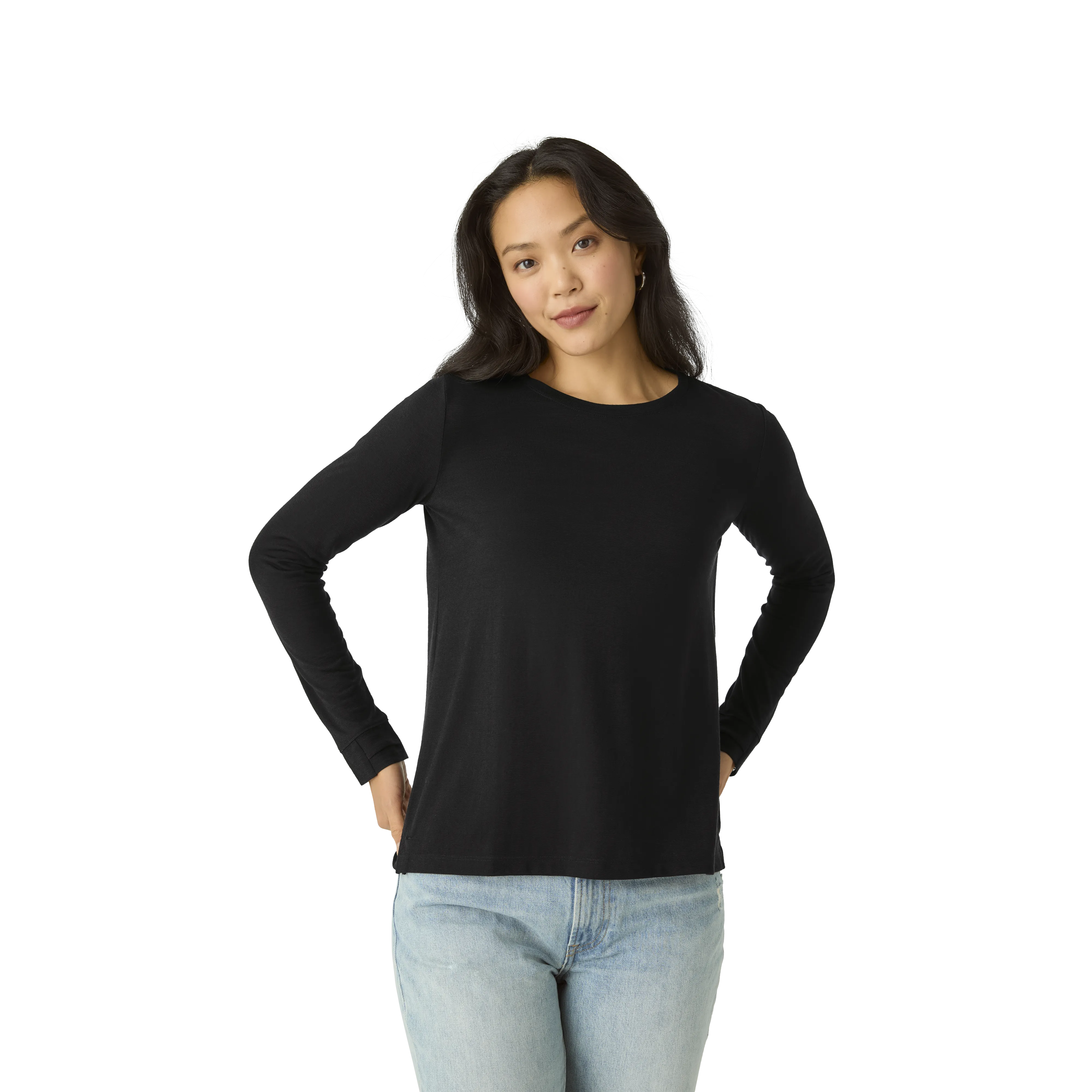 Women's Merino Wool Blend Crew Neck Long Sleeve T-Shirt
