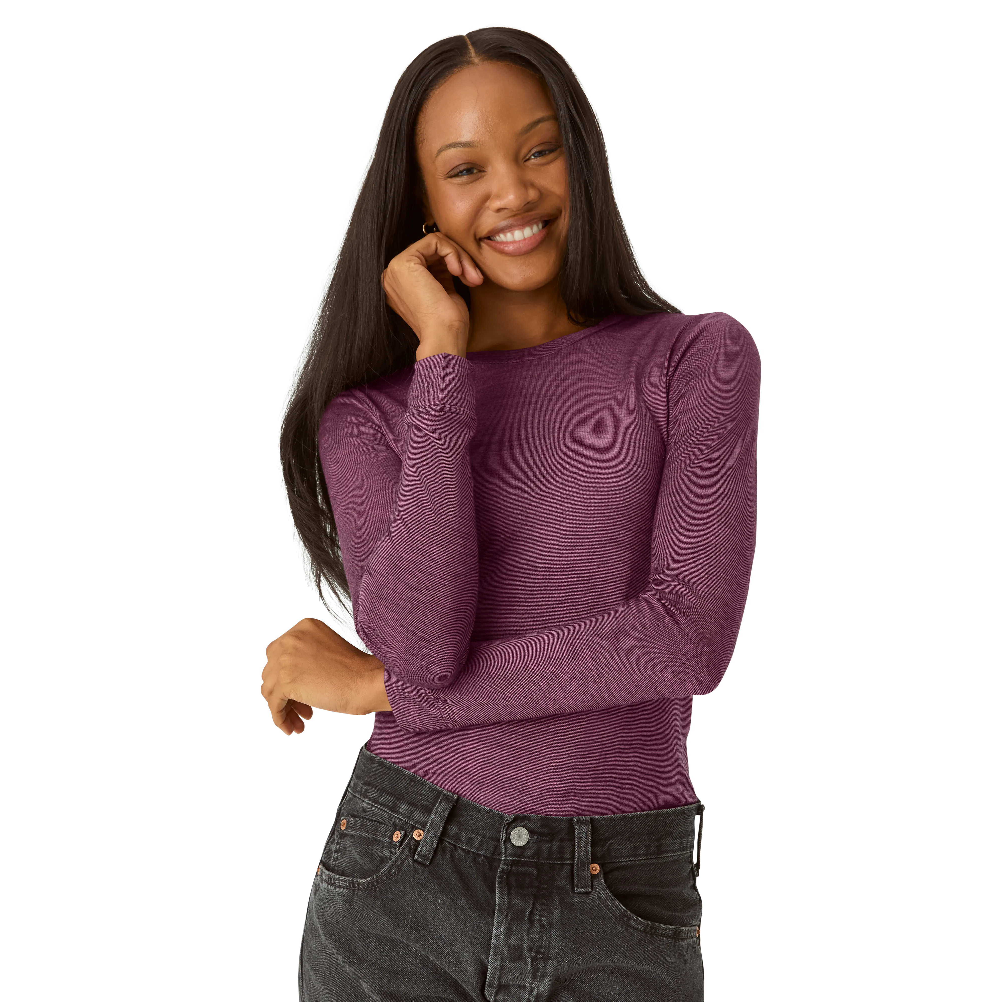 Women's Merino Wool Blend Crew Neck Long Sleeve T-Shirt