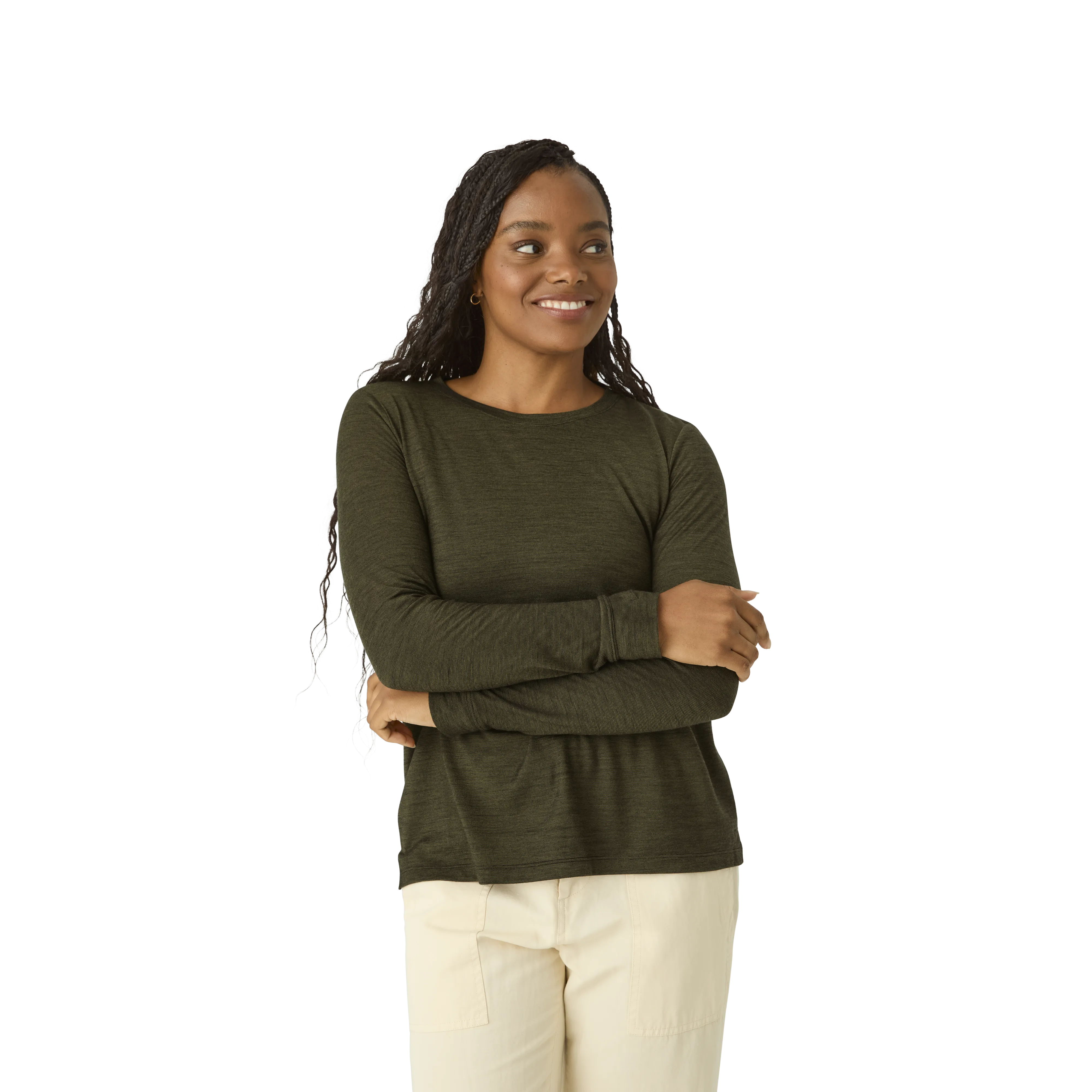 Women's Merino Wool Blend Crew Neck Long Sleeve T-Shirt