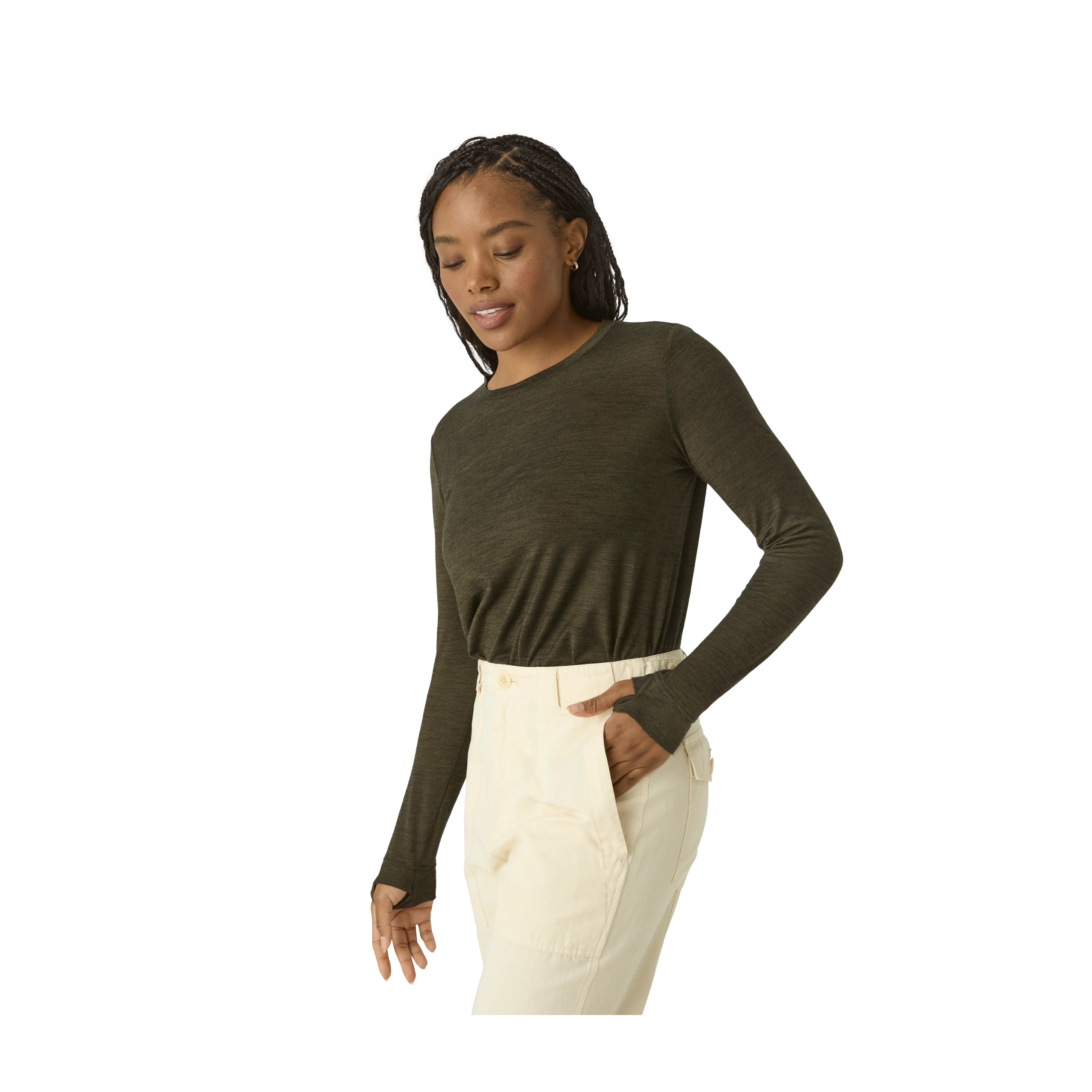 Women's Merino Wool Blend Crew Neck Long Sleeve T-Shirt