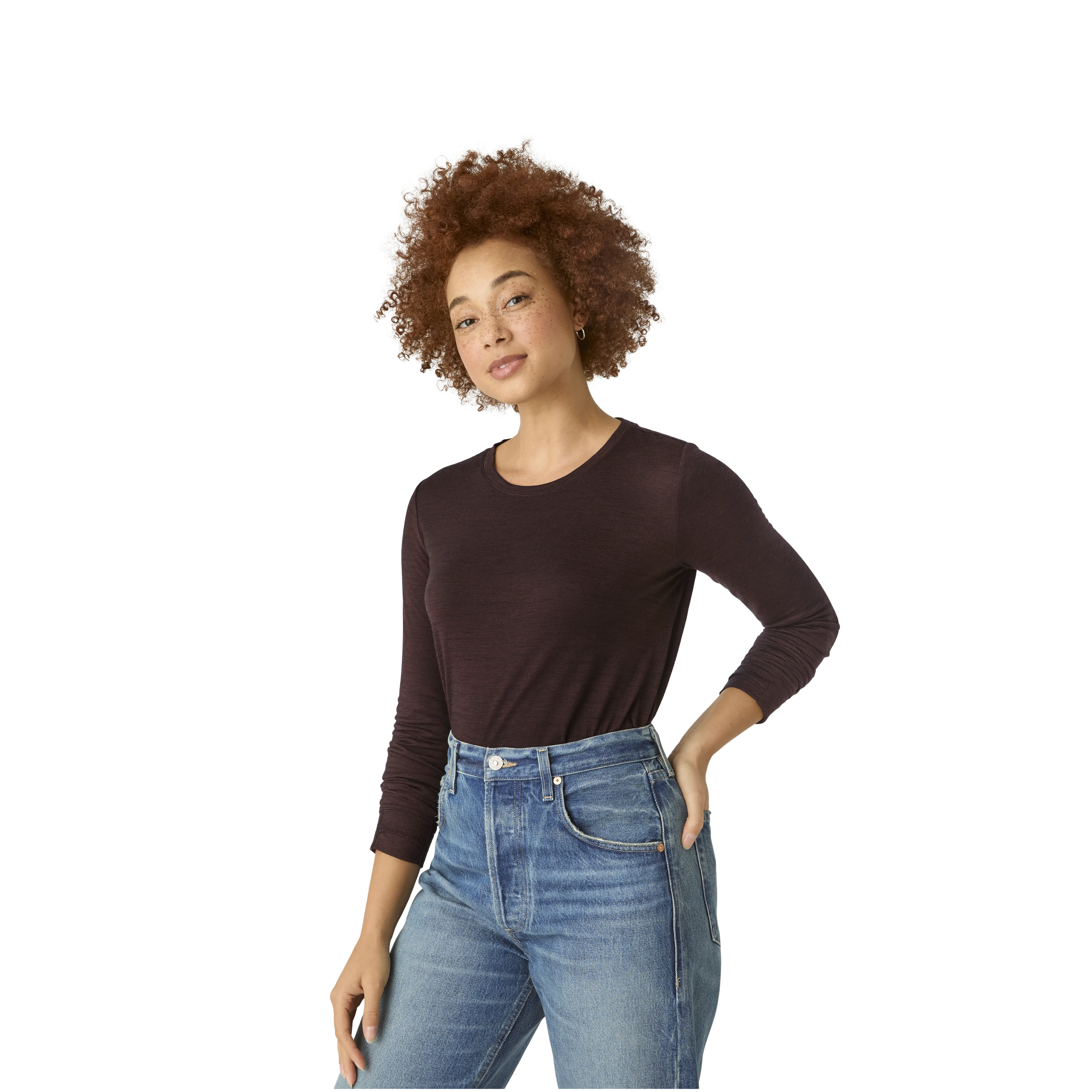 Women's Merino Wool Blend Crew Neck Long Sleeve T-Shirt